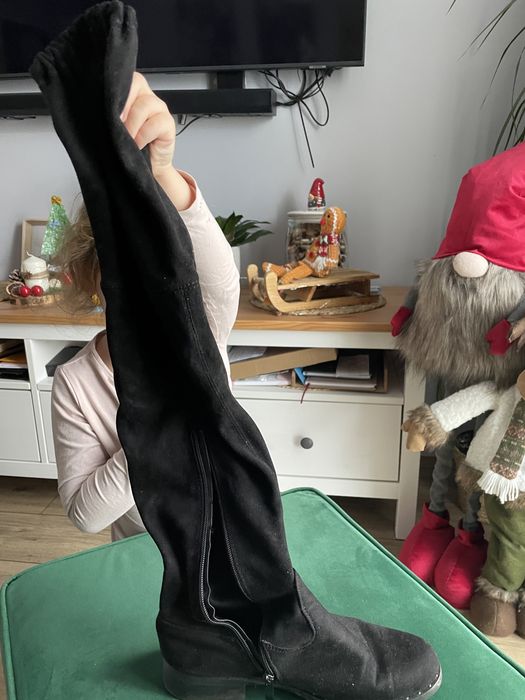 Kozaki zamszowe czarne wiosna przejściowe r.38+ kurtka