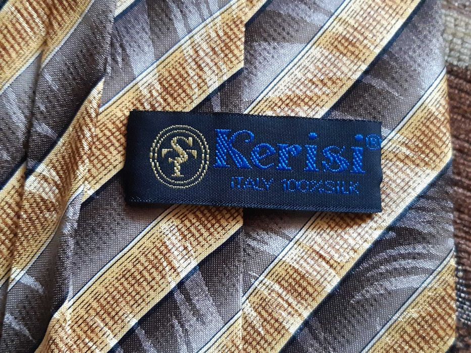 Купити Краватка Kerisi, широка, жовто-коричньова, в полоску, 100% шовк
