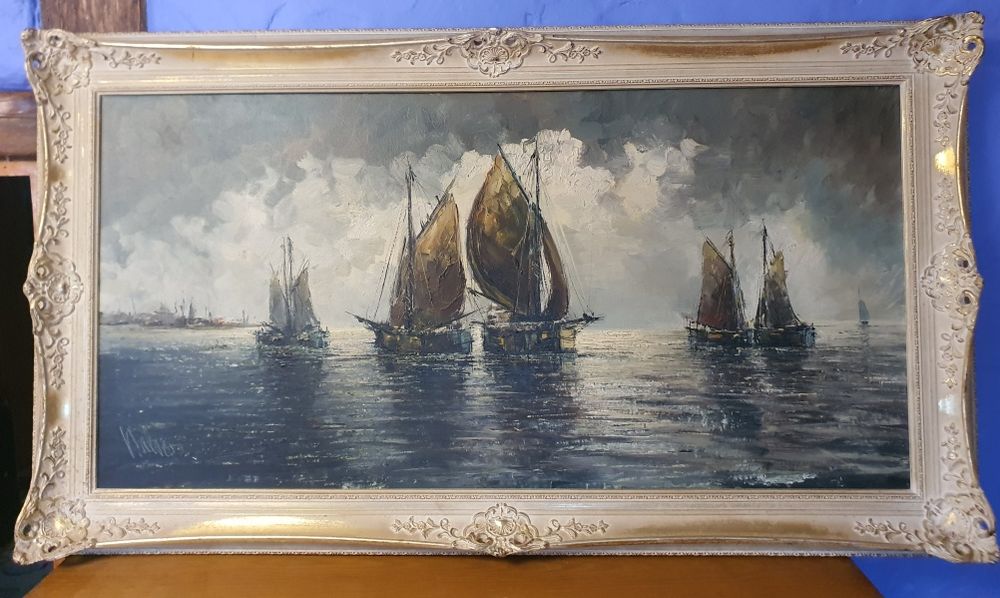 Obraz olejny 133x77 statki na morzu