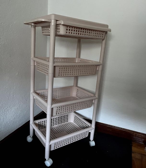 Carrinho Apoio Rosa para WC/ Cozinha 3 níveis + gaveta