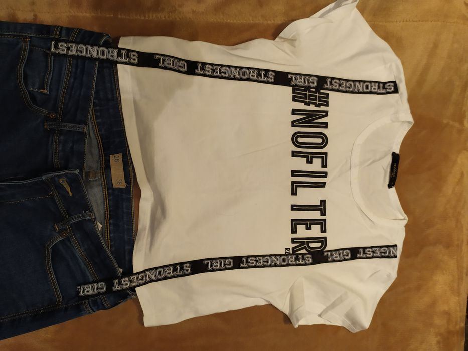 Jeans n° 38 (skinny) + T-shirt algodão puro
