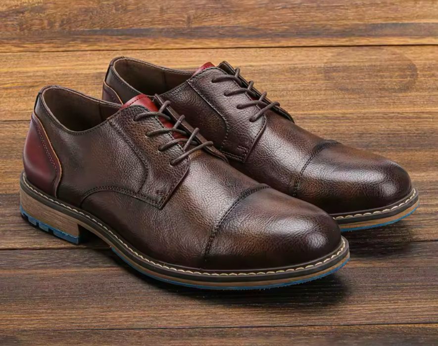 Męskie obuwie eleganckie półbuty derby oxfordy brązowe skórzane