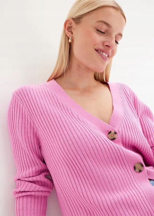 B.P.C różowy sweter rozpinany gruby prążek 48/50.
