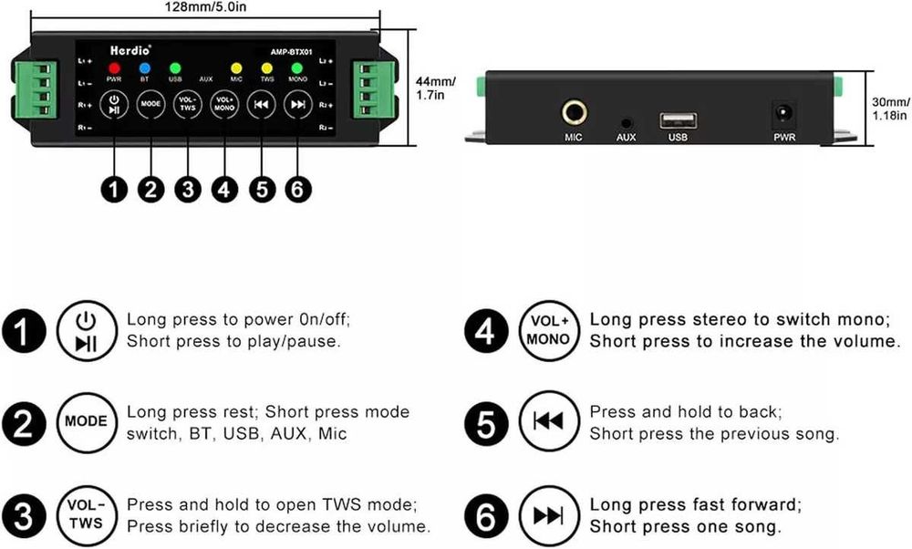 4-дюймові водонепроникні Bluetooth-динаміки Herdio потужністю 320 Вт