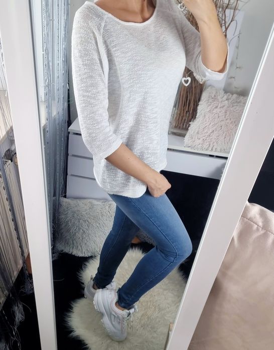 Reserved Sweter damski ażurowy biały L