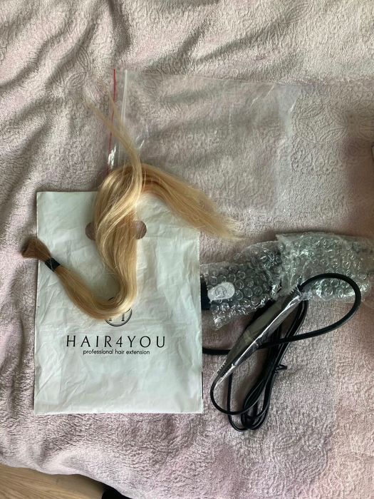 Zgrzewarka do przedłużania włosów + 100% naturalne włosy blond 45 cm 25 g Hair4You