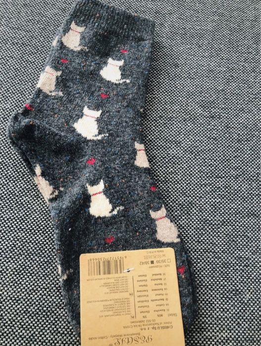 Pesail cieplutkie granatowe  skarpetki  z kotkiem M 38-42