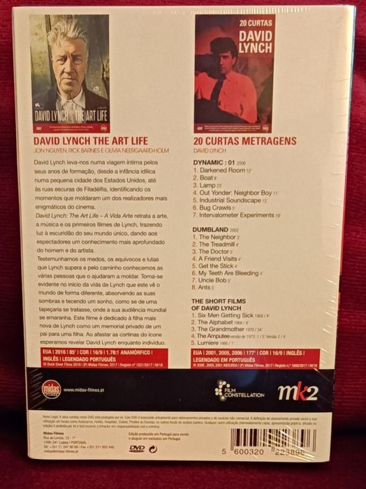 David Lynch "The Art of Life"+"20 Curtas" 2DVDs RARO