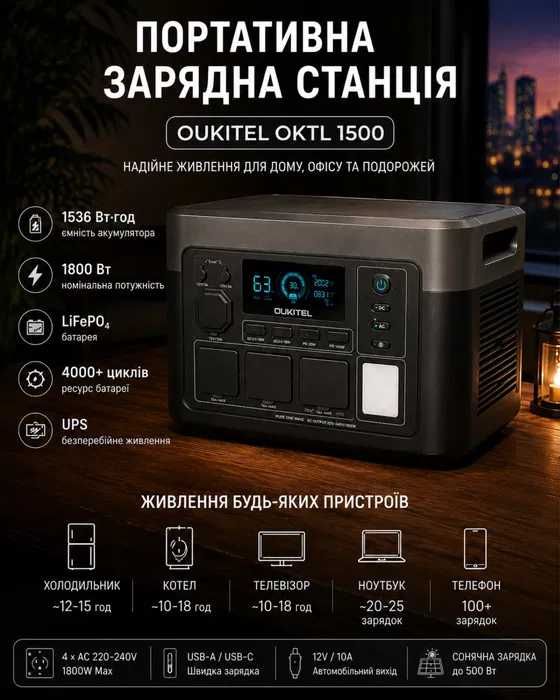 Oukitel P1500E 1800w Зарядна станція  (1536Wh) EU НОВА TOP Станція великий павербанк Портативная зарядная станция