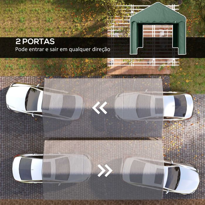Garagem 6x3 m Impermeável – Garagem Portátil com Laterais Desmontáveis
