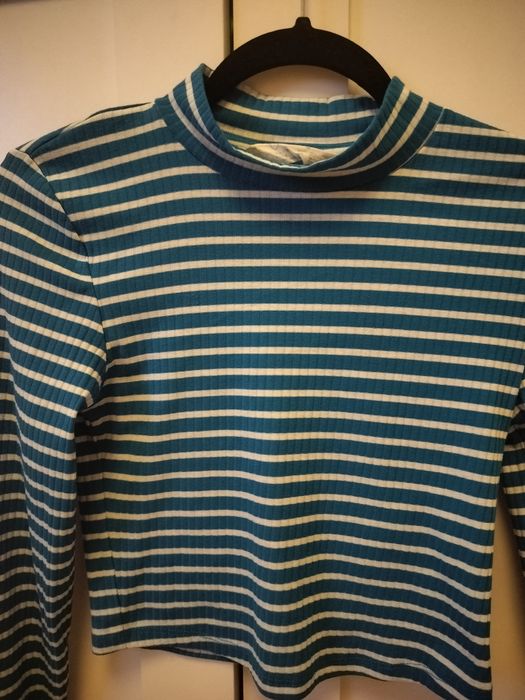 Krótki polgolf niebiesko biały w pasy 36 s Primark care