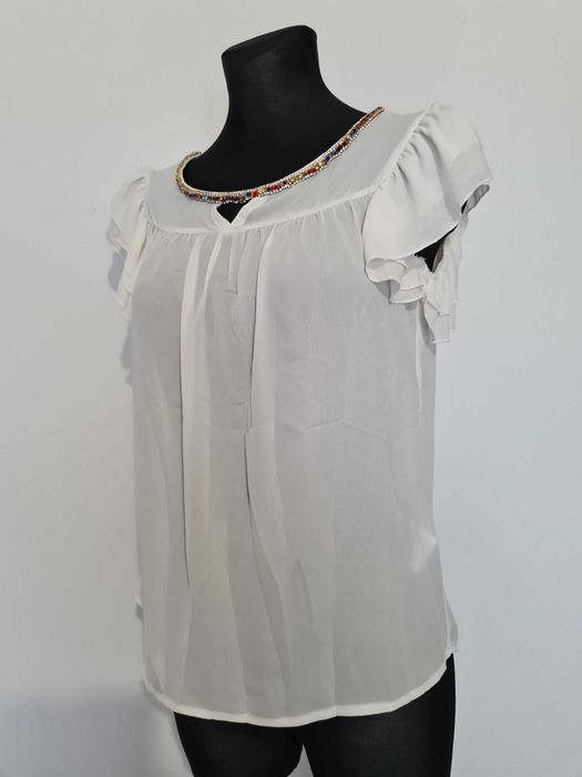 bluzka z cekinami, t-shirt, top, koszulka damska, ecru, L