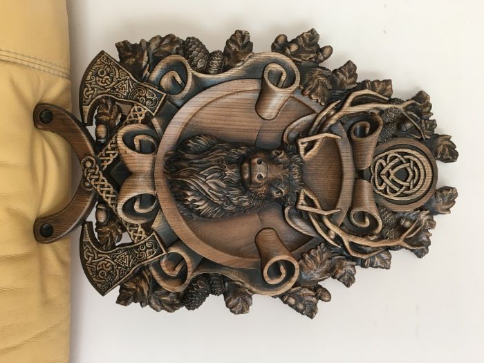 картина з дерева, охота тематична, олень, кабан, лев, вовк, ведмідь