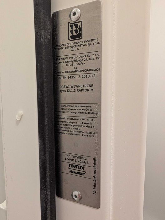 Drzwi przeciwpożarowe, antywłamaniowe Assa Abloy DL1.3 PP30 RAPTOR