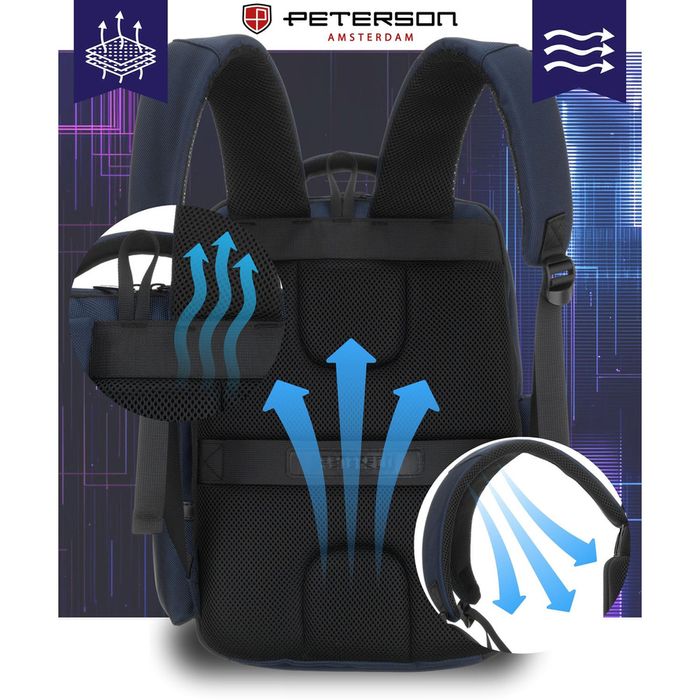 granatowy plecak podróżny z kieszenią na laptopa do 14 cali - peterson