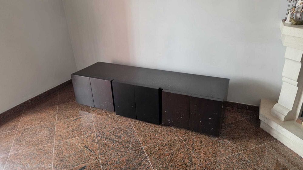 Conjunto sala jantar: mesa extensível + 6 cadeiras + aparador + espelho + base TV (madeira maciça)