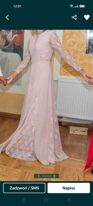 Suknia Asos maxi z koronką, pudrowy róż, rozkloszowana, roz. 38, cudo!