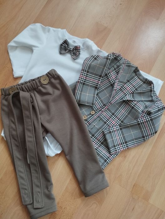 Komplet chłopięcy brąz kratka