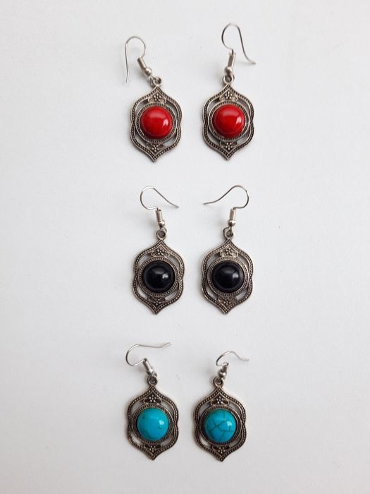 2 pares de brincos étnicos (vermelho + azul turquesa) - NOVOS