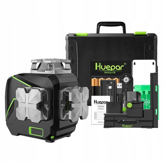 Huepar S03CG-C Laser krzyżowy 12-liniowy, 3 x 360 z ekranem LCD 3D