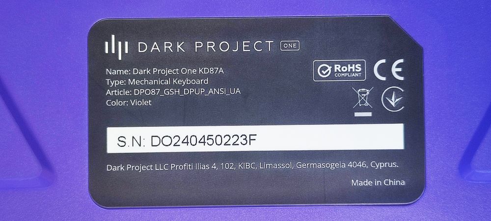 Механічна клавіатура Dark Project One KD87A RGB Violet/White / Повний комплект