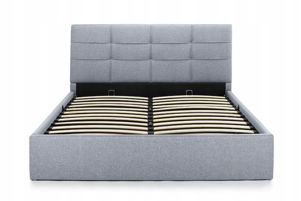 Szare łóżko tapicerowane z pojemnikiem 160x200, za darmo