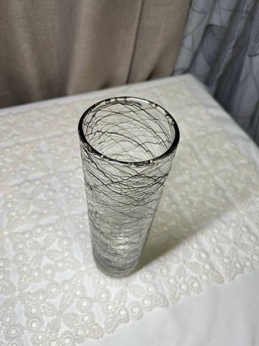 Elegancki szklany wazon – efekt spękania/kręcone nitki – 22 cm #40