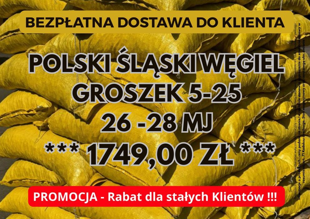 POLSKI WĘGIEL : GROSZEK 5-25, 26-28MJ - Transport Gratis !