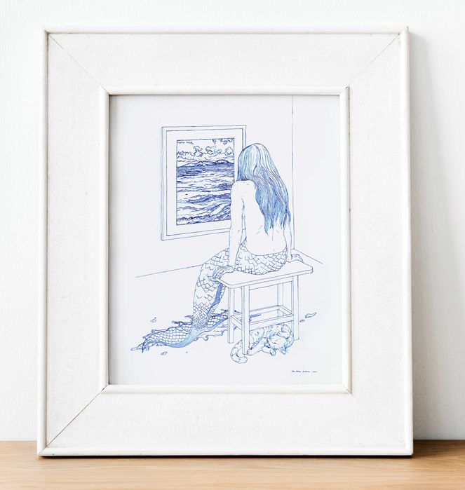 Syrena patrząca na morze | autorski print A4