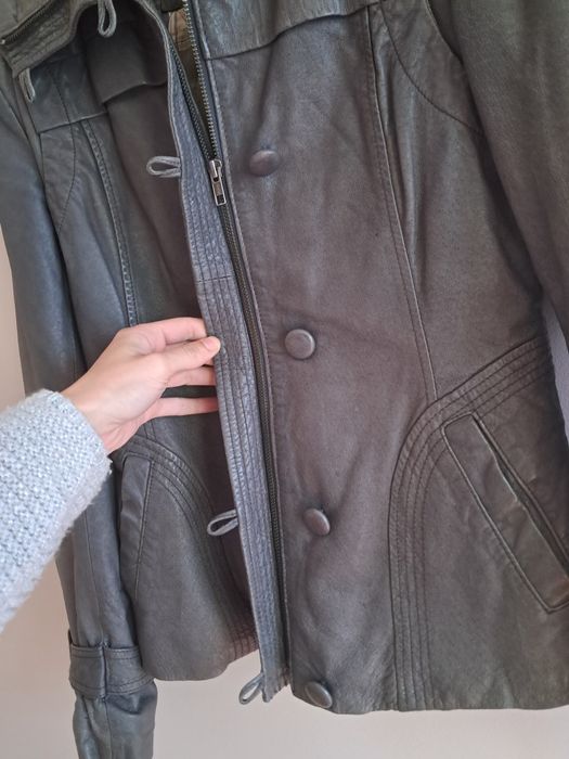 Ochnik pure skórzana kurtka szara S 36 taliowana klasyczna