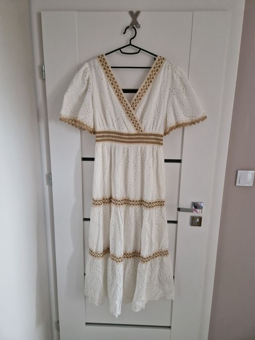 Nowa sukienka haftowana boho ażurowa hippie M/L
