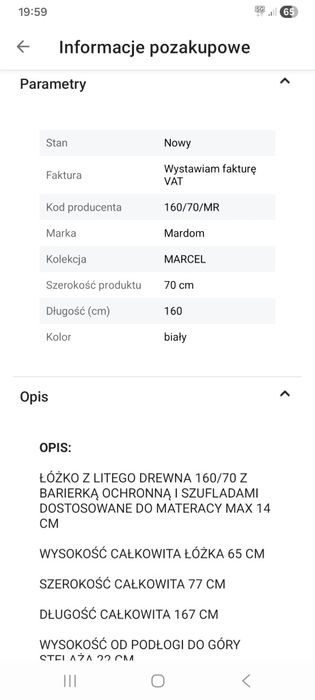 Łóżeczko 70x160 stan bardzo dobry