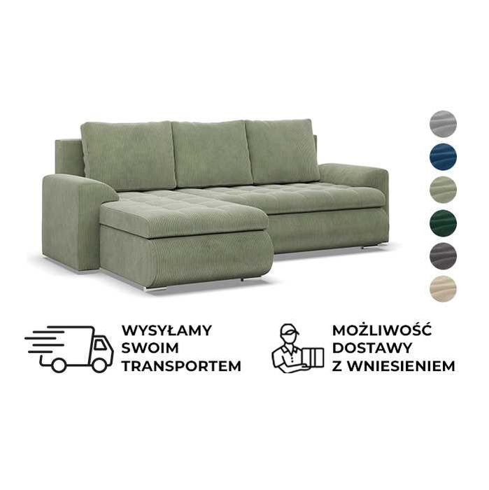 Narożnik z Funkcją Spania Foresta Sztruks 6 kolorów WYSYŁKA CAŁA PL