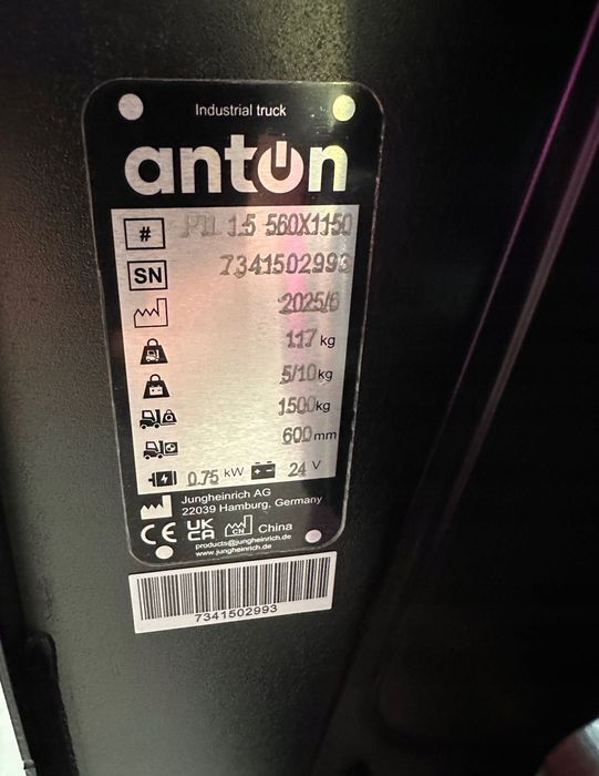AntOn by JUNGHEINRICH Elektryczny Wózek Paletowy PTL 1.5 Bateria lion