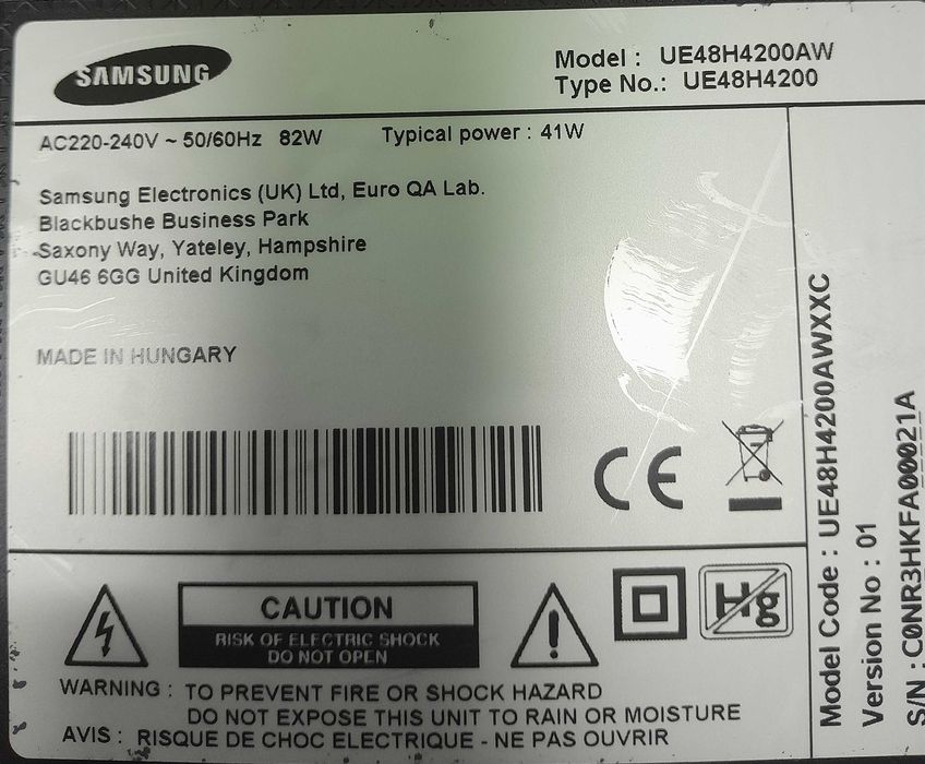 Televisão Samsung UE48H4200AW vendo fonte de alimentação