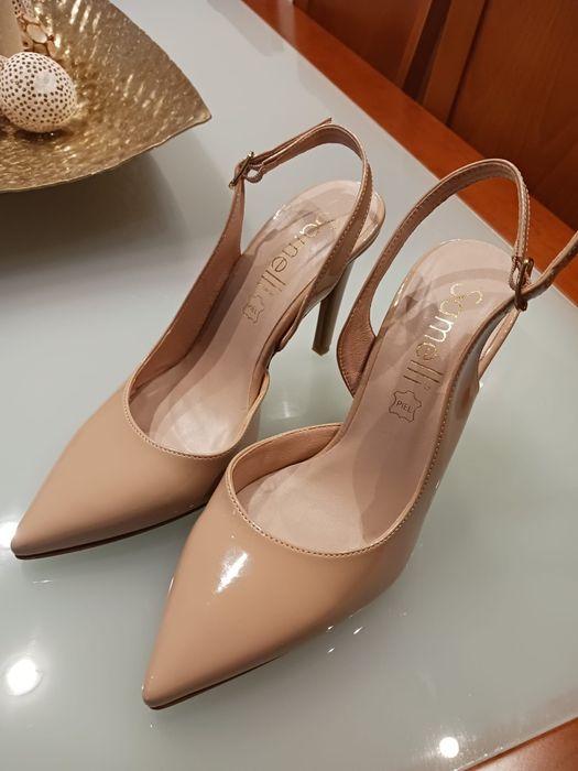 Beige Patent Leather Sandals