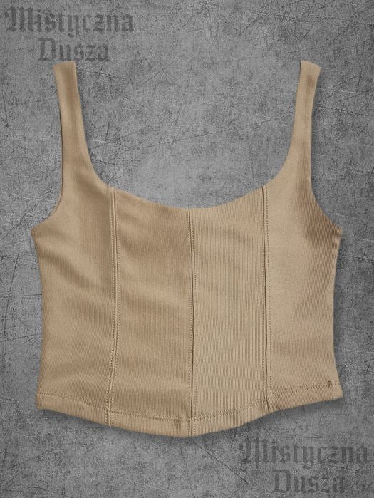 Crop top beżowy gorsetowy bluzka na ramiączkach SWAG y2k 2000 alternative cute