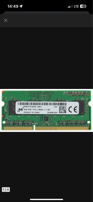 Pamięć Micron RAM 4GB DDR3 SO-DIMM PC3L 12800S 1600MHz