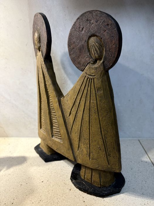 Grande linda escultura de Sagrada Família contemporanea em faiança