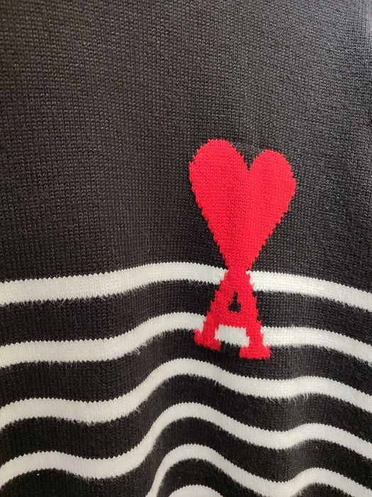 Светр AMI Paris Ami De Coeur Striped Cotton And Wool Sweater Black