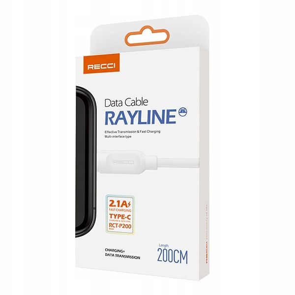 Mocny Kabel Usb-C Typ C Szybki 2.1A Recci Biały
