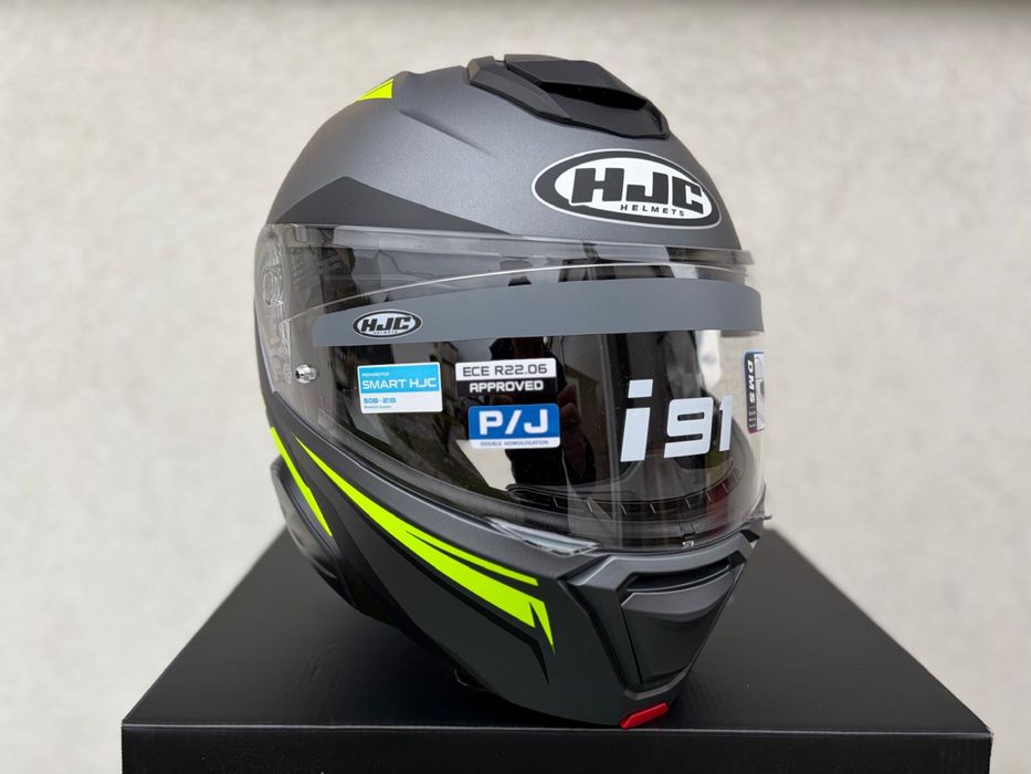 Kask motocyklowy szczekowy HJC i91 Tricus Fluo rozmiar XL 60-61 Bledna