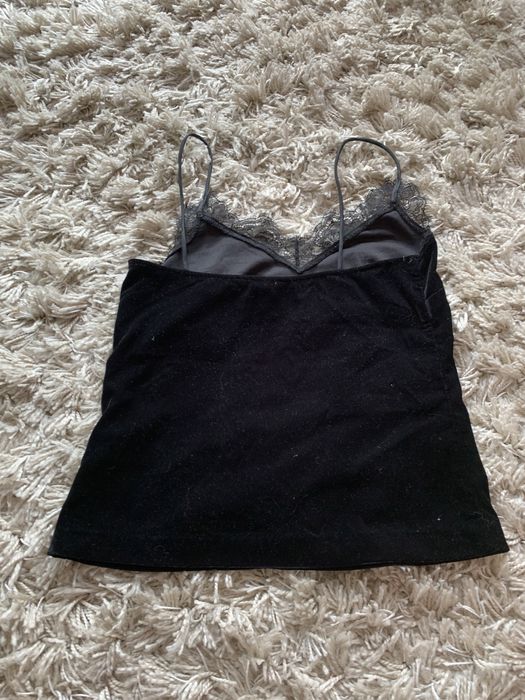 czarny welurowy top z koronka H&M 34