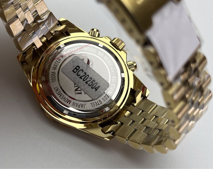 Invicta 48383, чоловічий золотистий годинник, інвікта хронограф