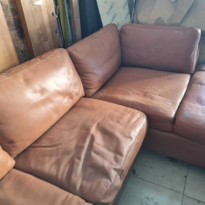 Sofá chaise longue Dinamarquês, couro castanho claro. Hjort Knudsen,