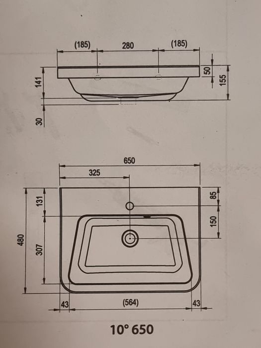 Мийка умивальник раковина Ravak 10° 650 білий з отвором