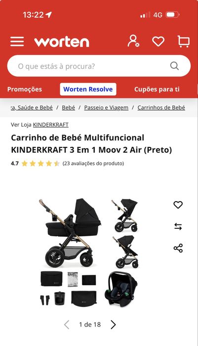 Carrinho de bebe com ovo e alcofa kinder kraft
