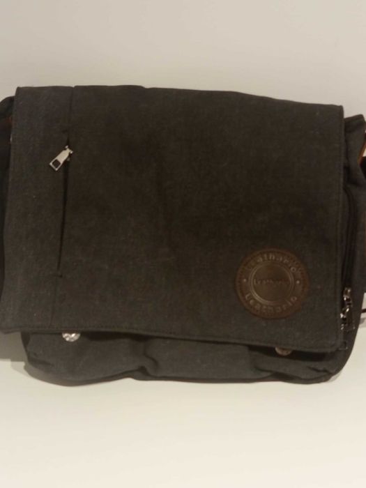 Męska Torba Listonoszka z Płótna i Prawdziwej Skóry Leathario