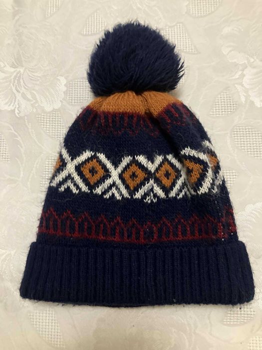 Czapka w Norweskie Wzory z Pomponem PaMaMi Granatowa Zimowa