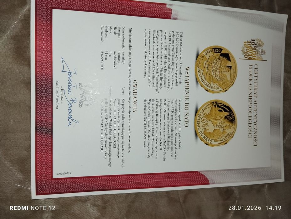 Sprzedam monetę kolekcjonerską złotą